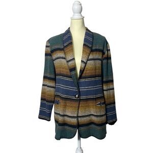 Vintage D.M Boho Southwestern Wool Blend Knit Blazer Jacket Women's Size Large